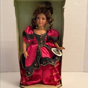 Collectible Memories Porcelain Doll “Maria” in Red and Black Dress